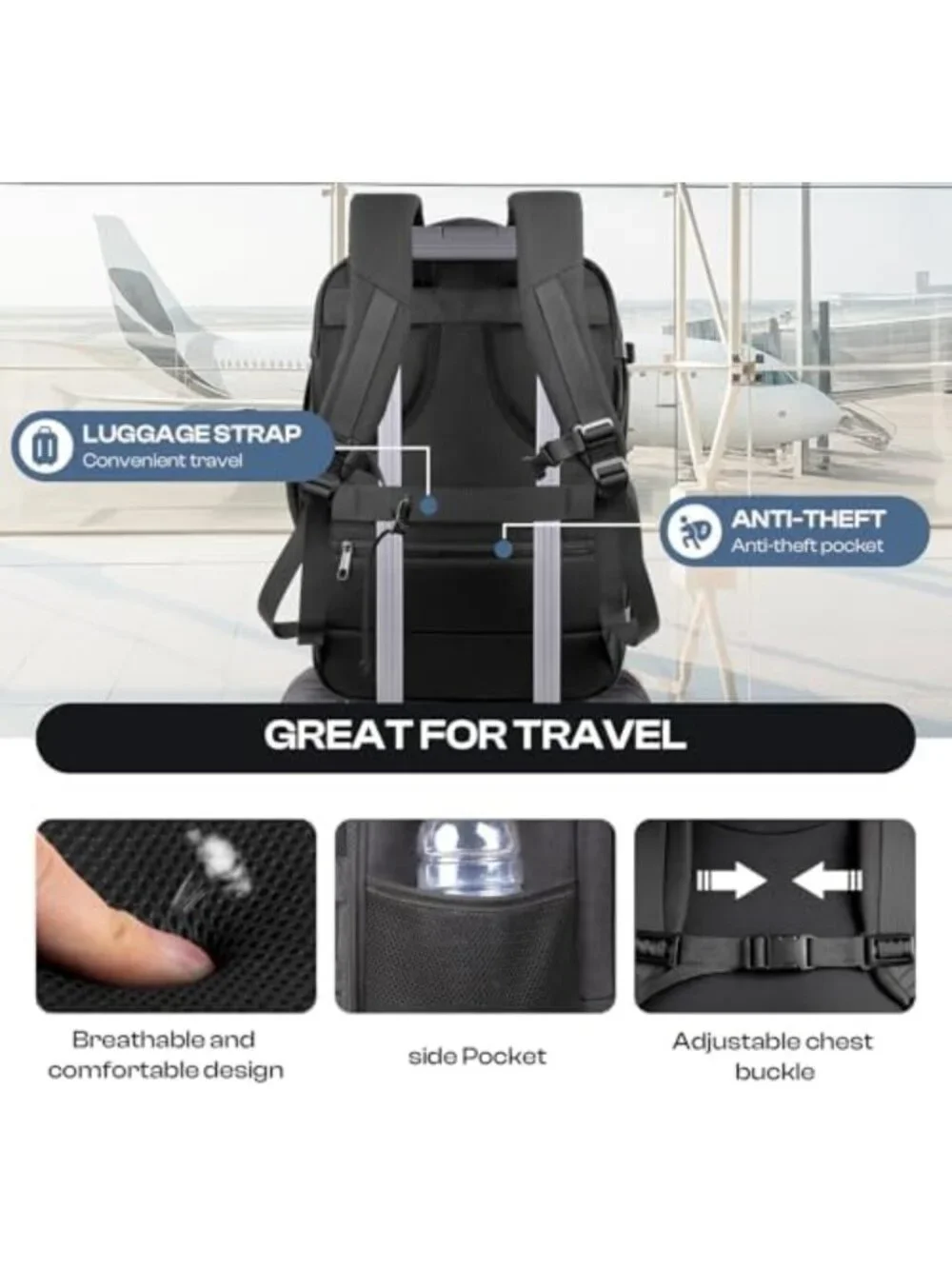 Spacious Expandable Travel Backpack 40L-50L for 17.3